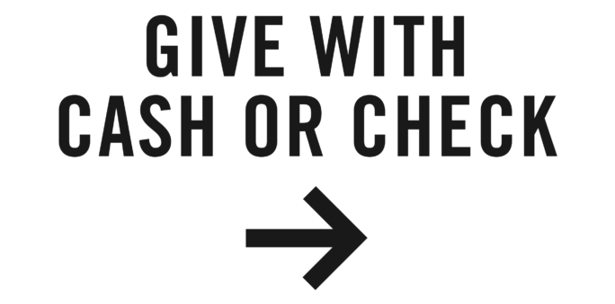 Mobile giving kiosk "Give with cash or check"